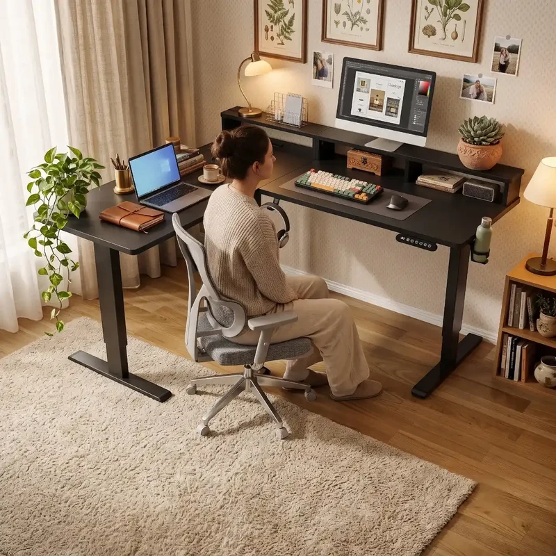 Bureau d'angle Gaming Assis-Debout Kova Pro - Avec rangements - Gain de place & Posture ergonomique