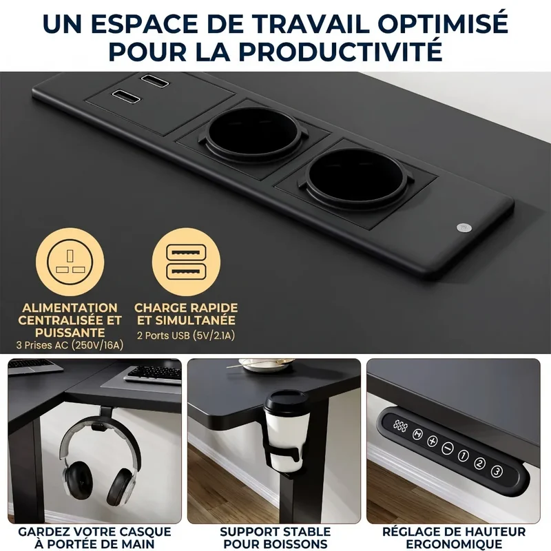 Bureau d'angle Gaming Assis-Debout Kova Pro - Avec rangements - Gain de place & Posture ergonomique