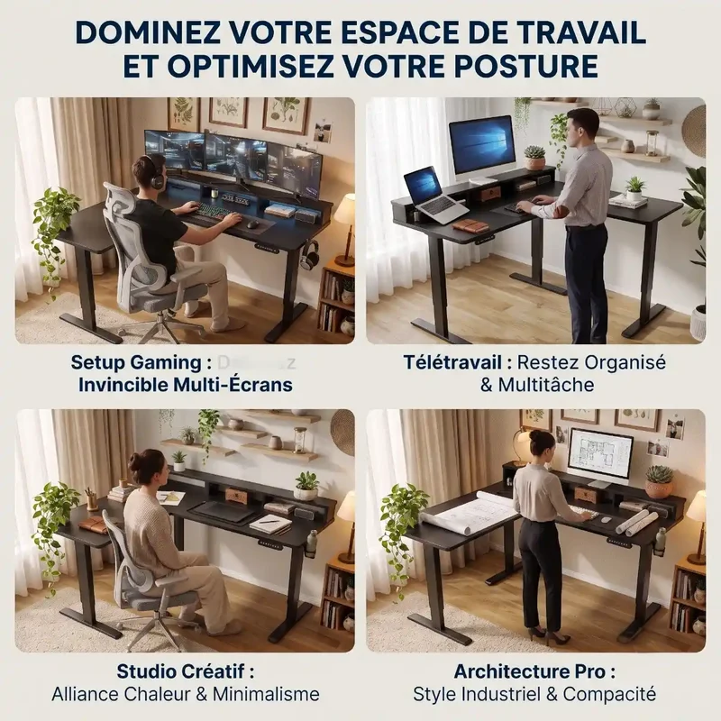 Bureau d'angle Gaming Assis-Debout Kova Pro - Avec rangements - Gain de place & Posture ergonomique