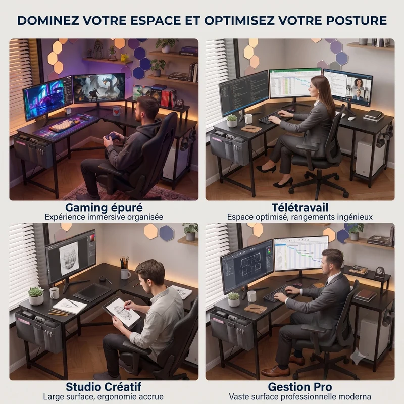 Bureau d'angle Gaming Centrix Avec Rangements - Gain de Place & Posture Ergonomique