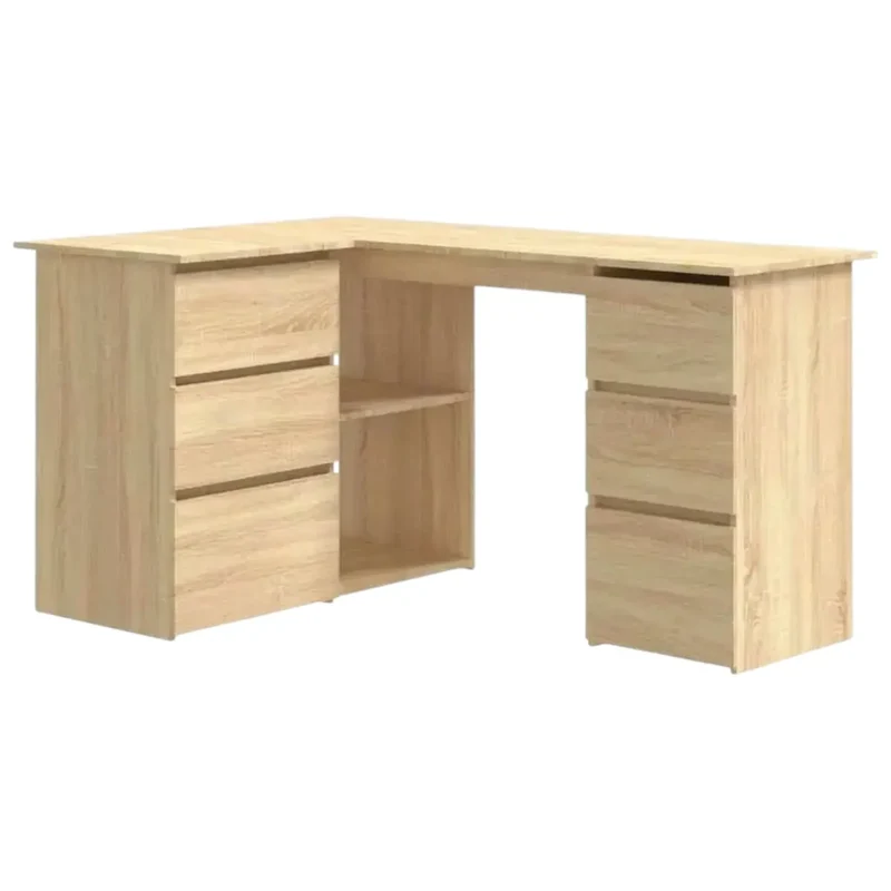 Bureau d’angle Nook - Bois Sonoma avec rangements - Gain de place & Posture ergonomique