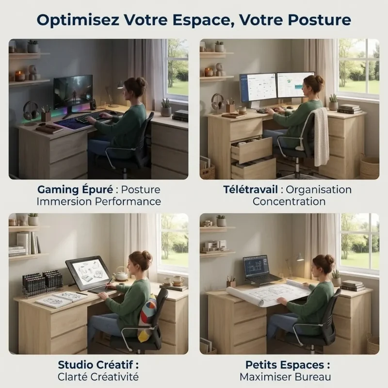 Bureau d’angle Nook - Bois Sonoma avec rangements - Gain de place & Posture ergonomique