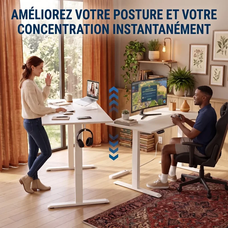 Bureau d'angle Assis-Debout Kinetik-L - Gain de place & Posture ergonomique