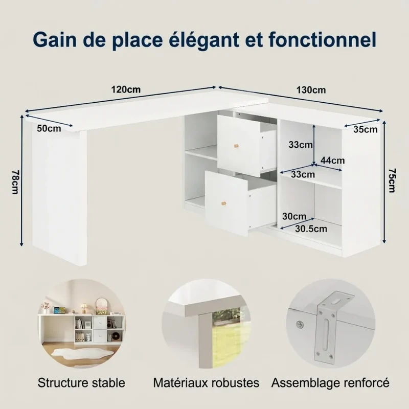 Bureau d'angle Vertigo - Modulable, avec Rangements & Gain de Place