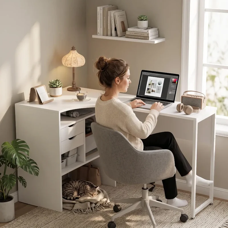 Bureau d'angle Blanc Kallisto - Rangements & Gain de place