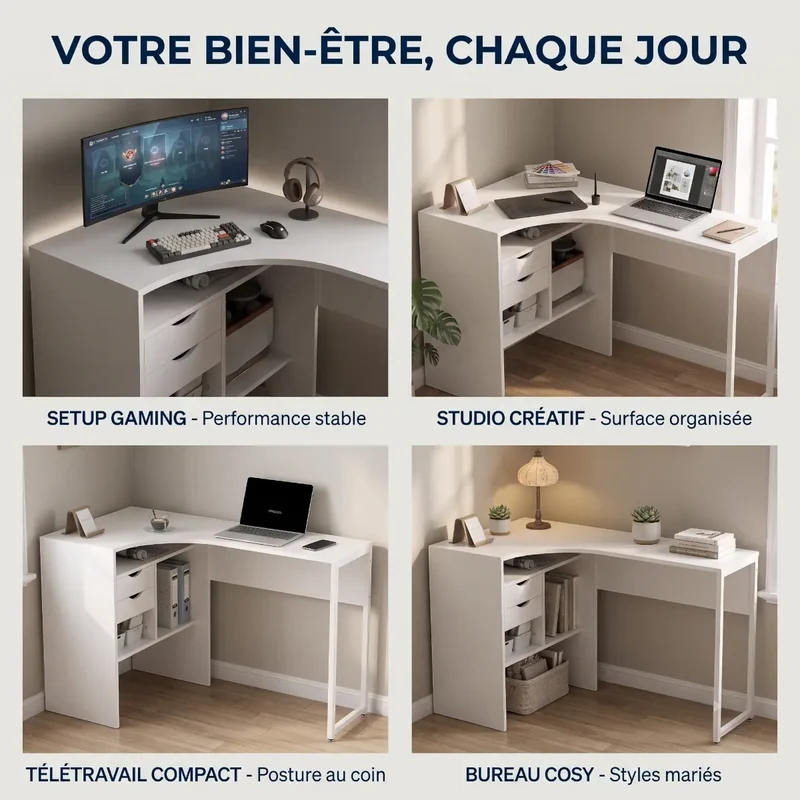 Bureau d'angle Blanc Kallisto - Rangements & Gain de place