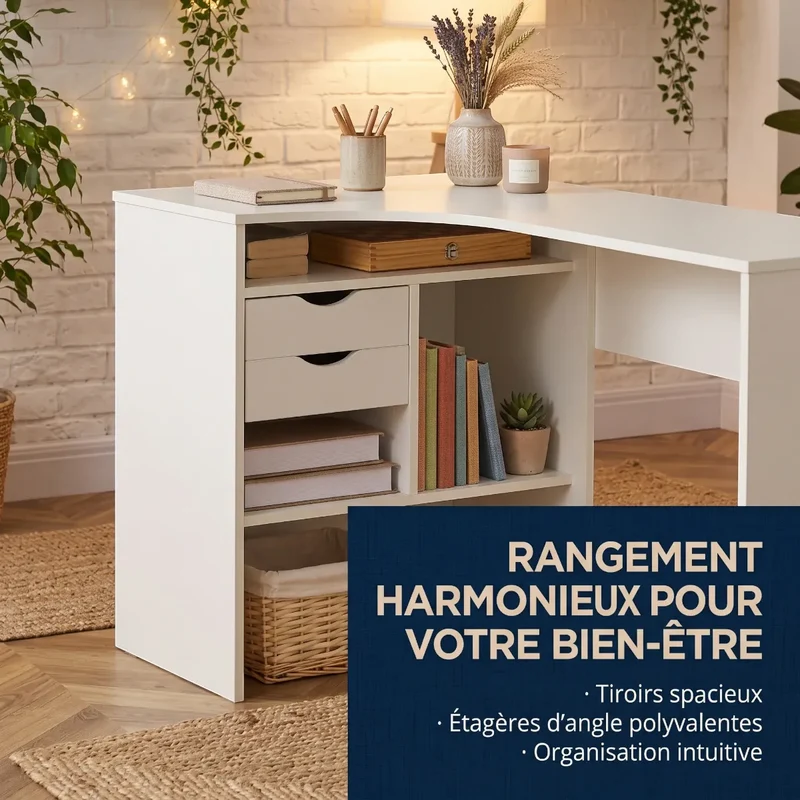 Bureau d'angle Blanc Kallisto - Rangements & Gain de place