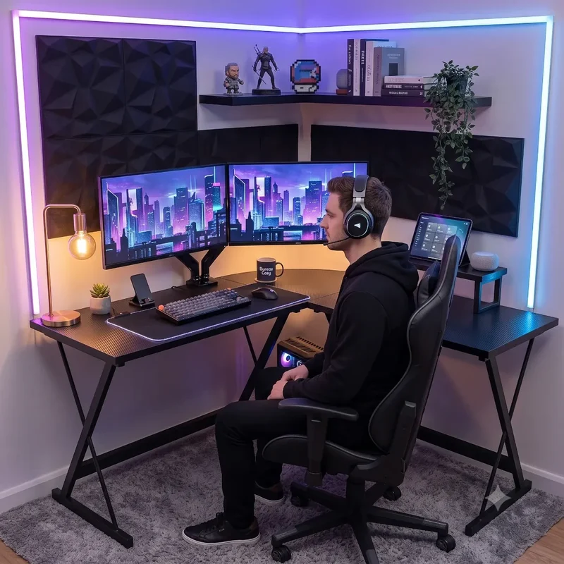 Bureau d'angle Gaming Apex-X Format L Symétrique - Confort ergonomique & Gain de place