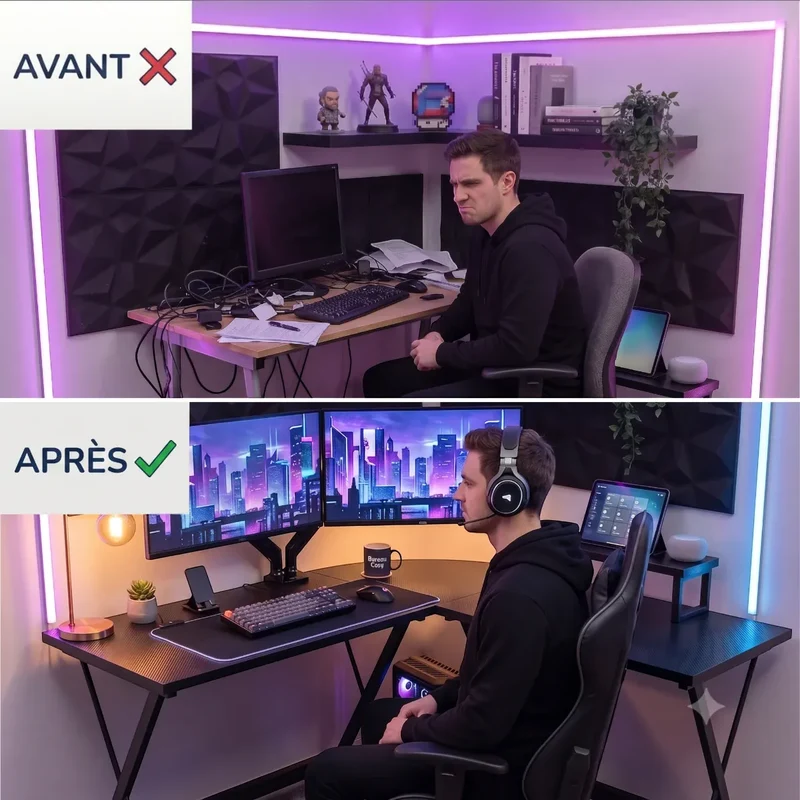 Bureau d'angle Gaming Apex-X Format L Symétrique - Confort ergonomique & Gain de place