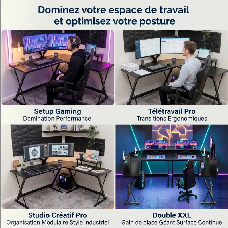 Bureau d'angle Gaming Apex-X Format L Symétrique - Confort ergonomique & Gain de place