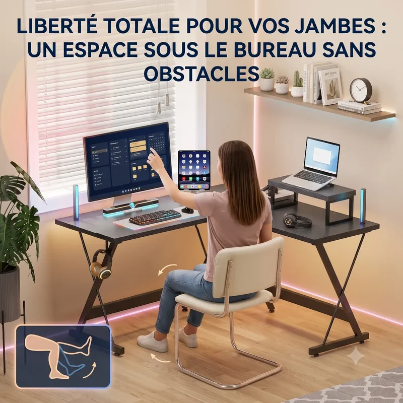 Bureau d'angle Gaming Apex-X Format L Symétrique - Confort ergonomique & Gain de place