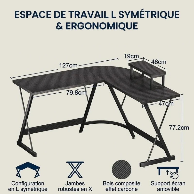 Bureau d'angle Gaming Apex-X Format L Symétrique - Confort ergonomique & Gain de place