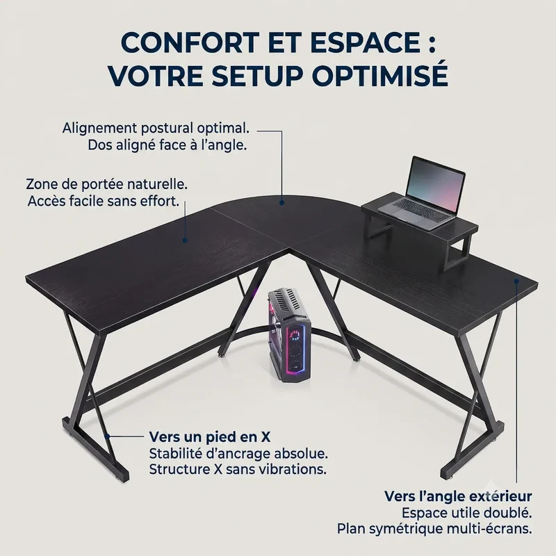 Bureau d'angle Gaming Apex-X Format L Symétrique - Confort ergonomique & Gain de place
