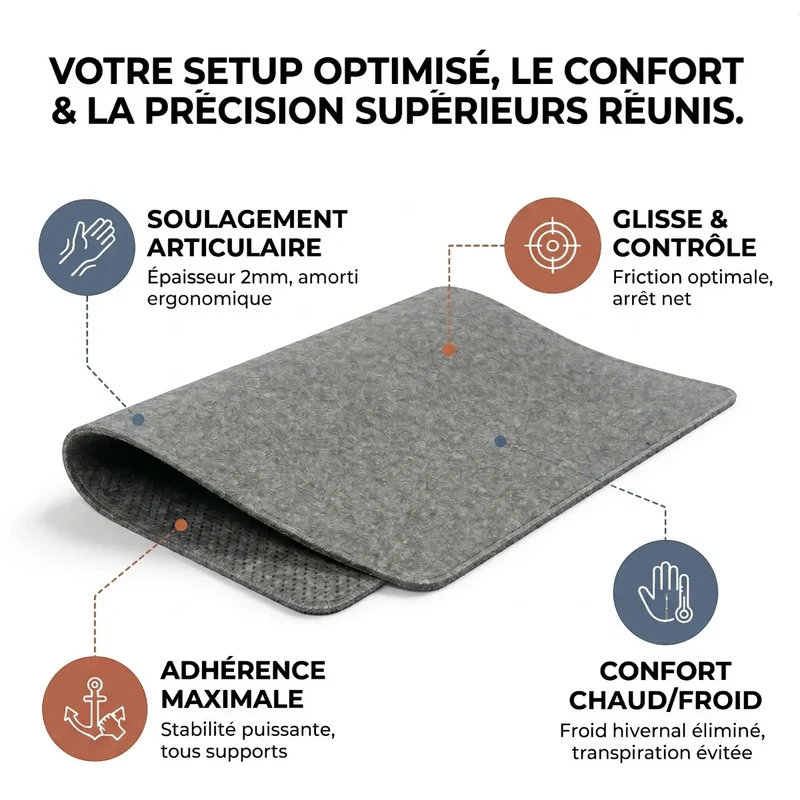 Tapis de souris Aura Felt en Feutre Premium XXL : Précision Chirurgicale & Confort Thermique