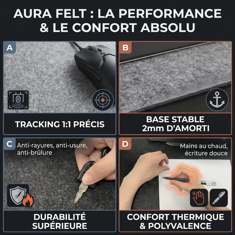 Tapis de souris Aura Felt en Feutre Premium XXL : Précision Chirurgicale & Confort Thermique