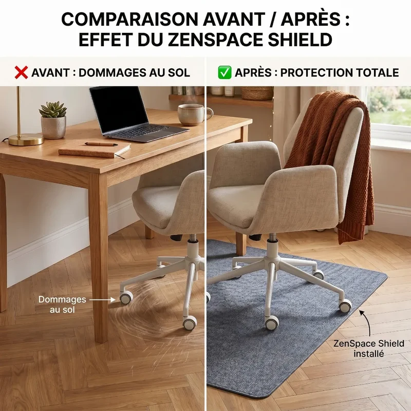 Tapis de Chaise de Bureau ZenSpace Shield 90x120cm | Sauvez Votre Parquet, Libérez Vos Lombaires, Zéro Rayure Garantie