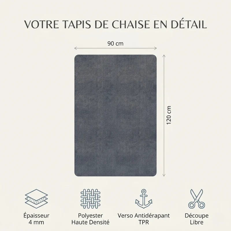Tapis de Chaise de Bureau ZenSpace Shield 90x120cm | Sauvez Votre Parquet, Libérez Vos Lombaires, Zéro Rayure Garantie