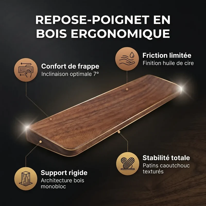 Repose poignet clavier SilvaAlign Pro | Alignement Neutre & Noyer Massif