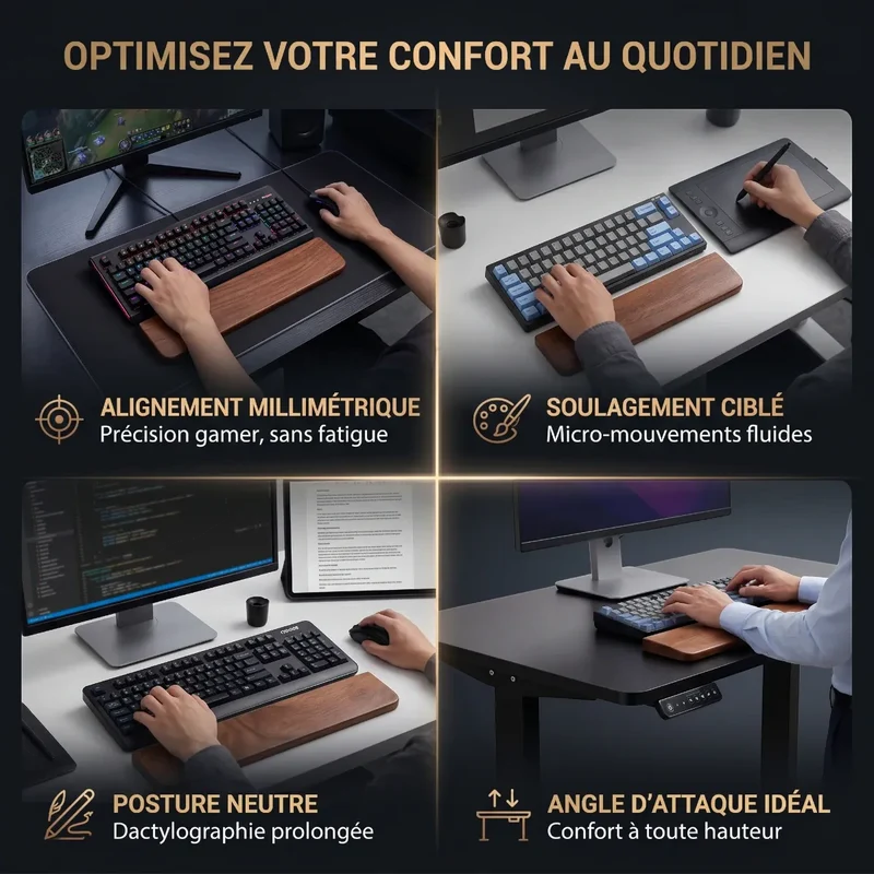 Repose poignet clavier SilvaAlign Pro | Alignement Neutre & Noyer Massif