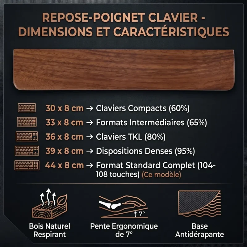 Repose poignet clavier SilvaAlign Pro | Alignement Neutre & Noyer Massif