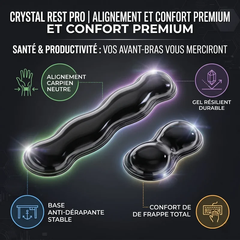 Repose poignet clavier / souris Crystal Rest Pro | Alignement Ergonomique & Gel de Silicone