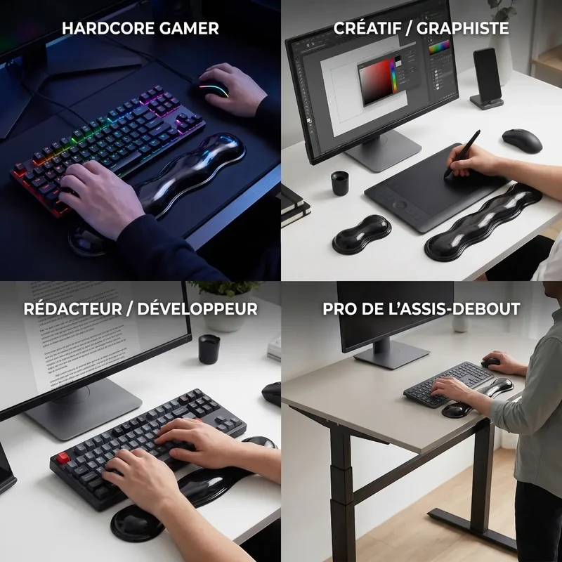 Repose poignet clavier / souris Crystal Rest Pro | Alignement Ergonomique & Gel de Silicone