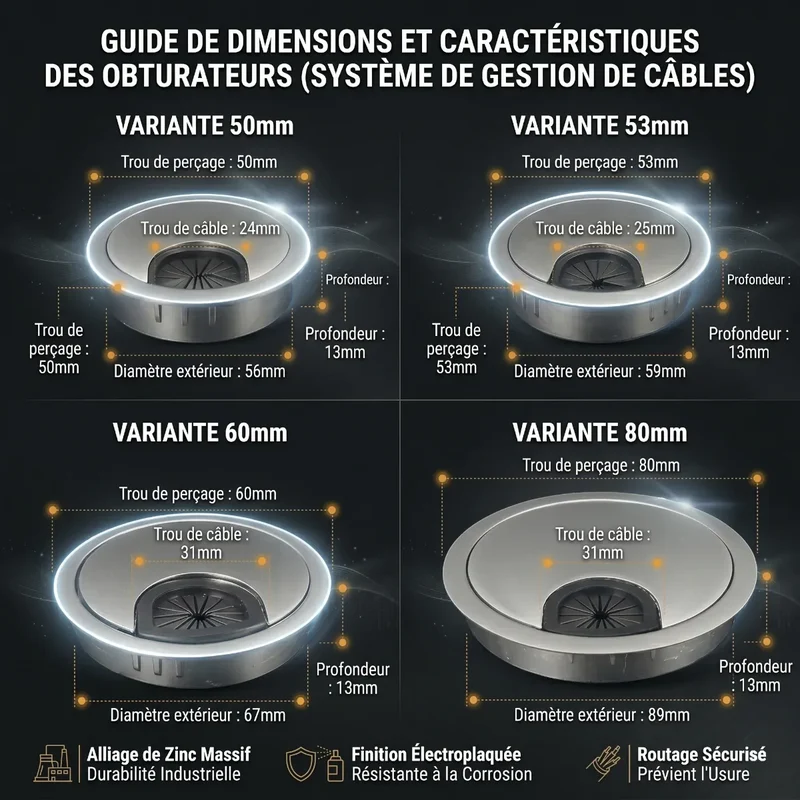 Obturateur passe câbles Aura Core | Silence Visuel & Alliage de Zinc Premium