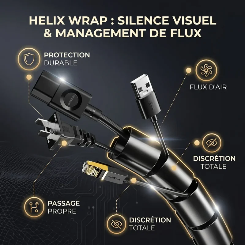 Gaine de câbles Helix Wrap | Silence Visuel & Management de Flux