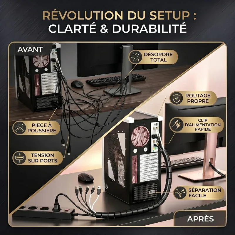 Gaine de câbles Helix Wrap | Silence Visuel & Management de Flux