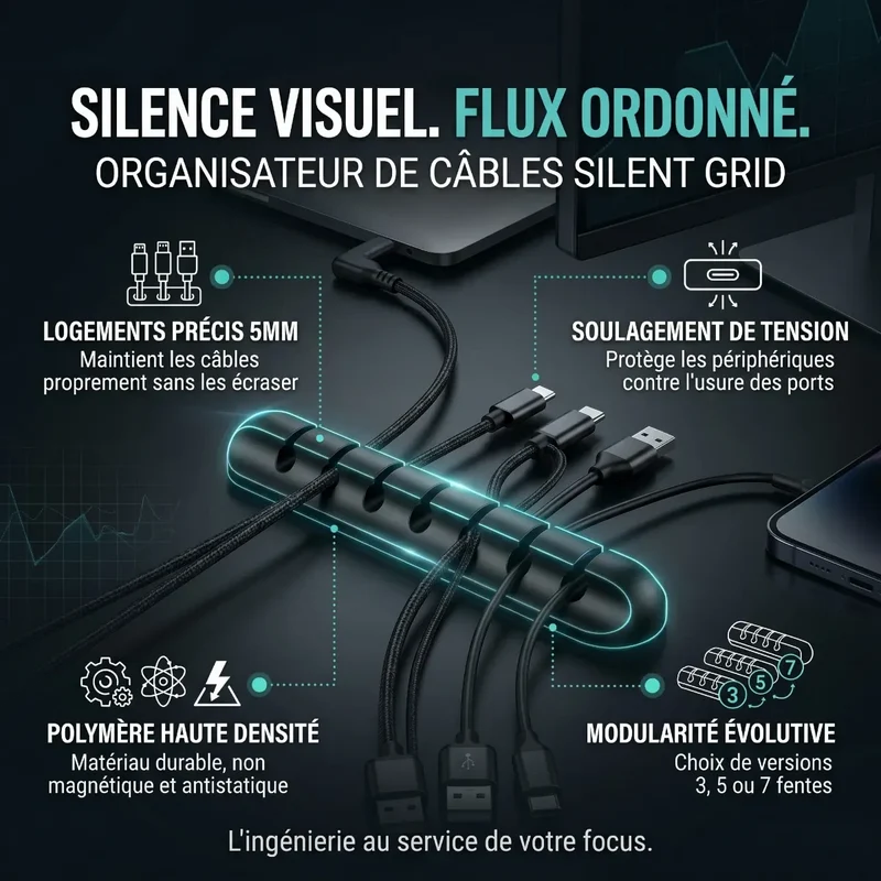 Organisateur de câbles Silent Grid | Silence Visuel & Flux Ordonné