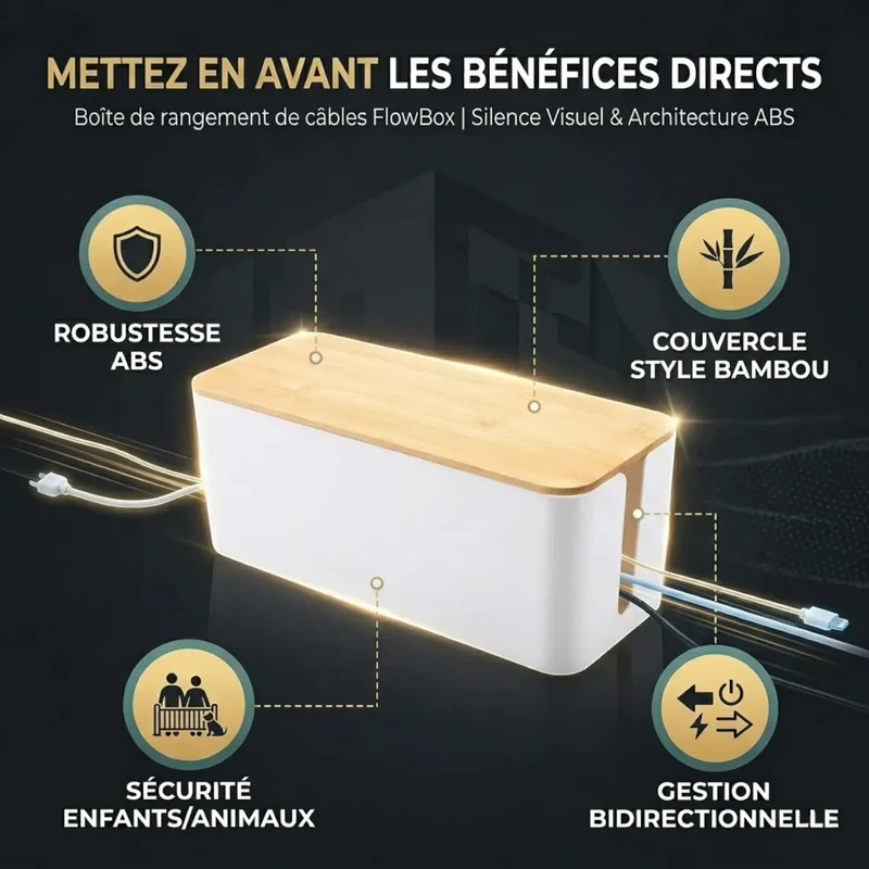 Boîte de rangement de câbles FlowBox | Silence Visuel & Architecture ABS