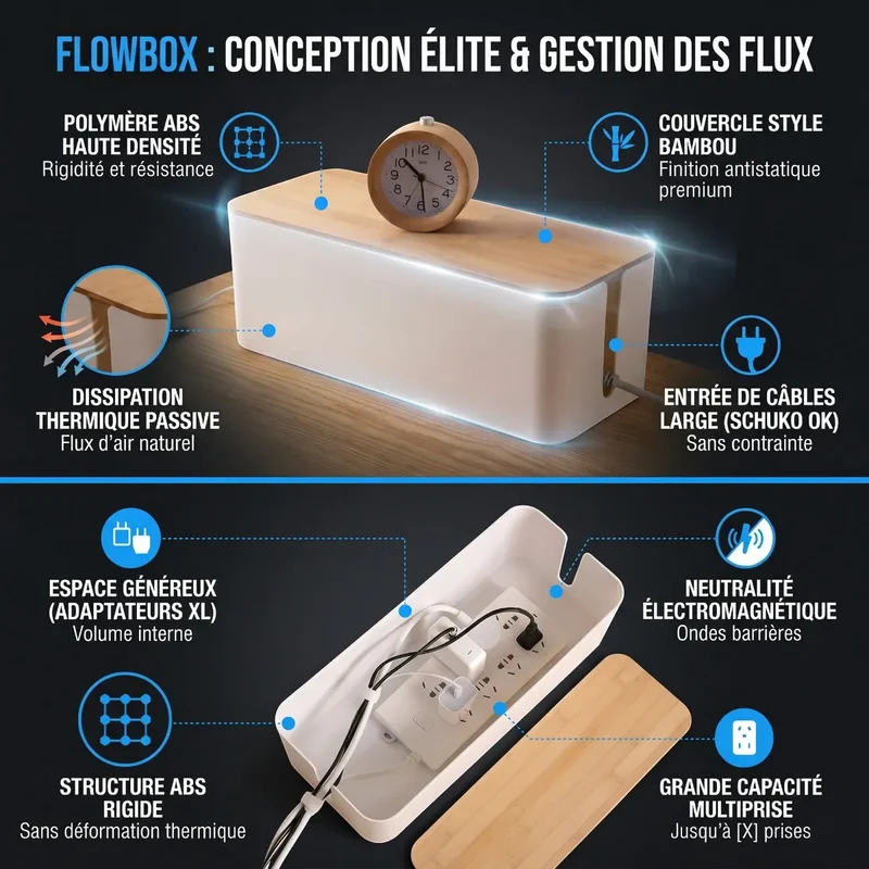 Boîte de rangement de câbles FlowBox | Silence Visuel & Architecture ABS
