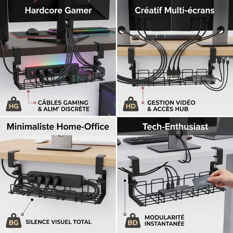 Organisateur de câbles TitanGrid S1 | Silence Visuel & Acier Renforcé Noir Mat - Sans perçage