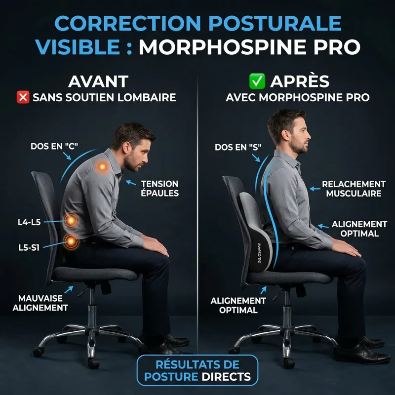 Coussin Lombaire Ergonomique MorphoSpine Pro : Mousse à Mémoire de Forme HD - Soulagement & Posture