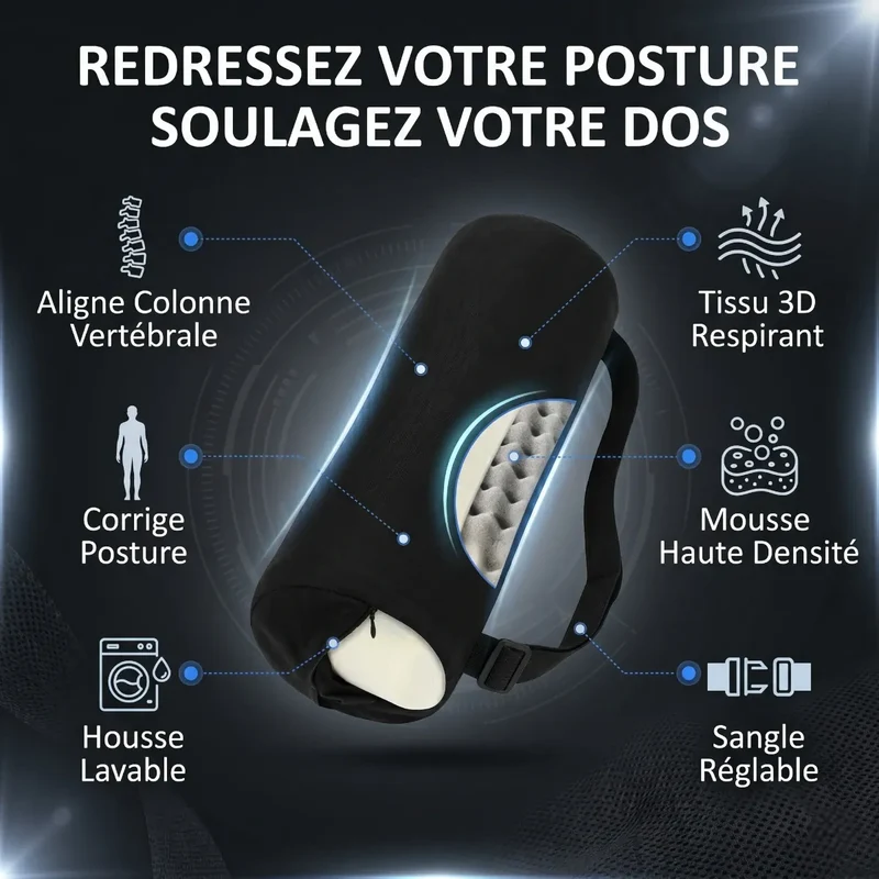 Coussin Lombaire Ergonomique Spinal Axis : Mousse à Mémoire de Forme Haute Densité - Soulagement & Posture