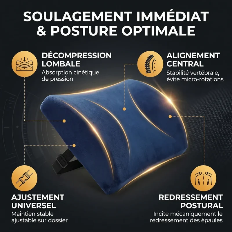 Coussin Lombaire Ergonomique L-Core : Mousse à Mémoire de Forme HD – Soulagement & Posture