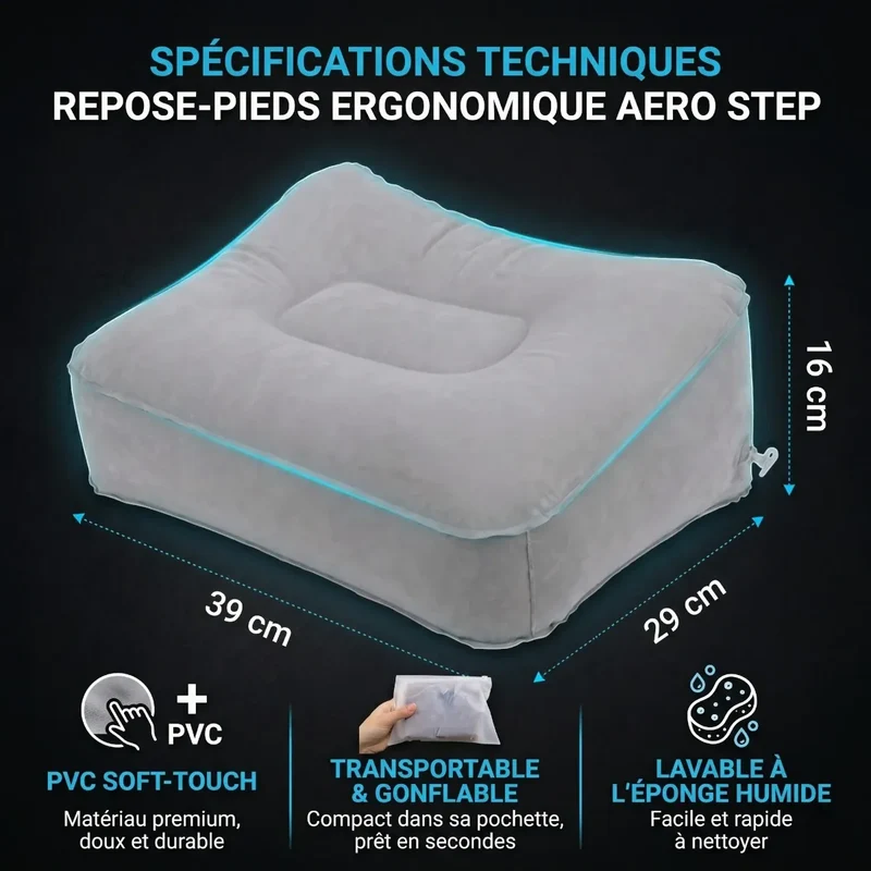 Repose-pieds ergonomique Aero Step : Polymère Soft-Touch - Gonflable et Transportable - Posture & Circulation