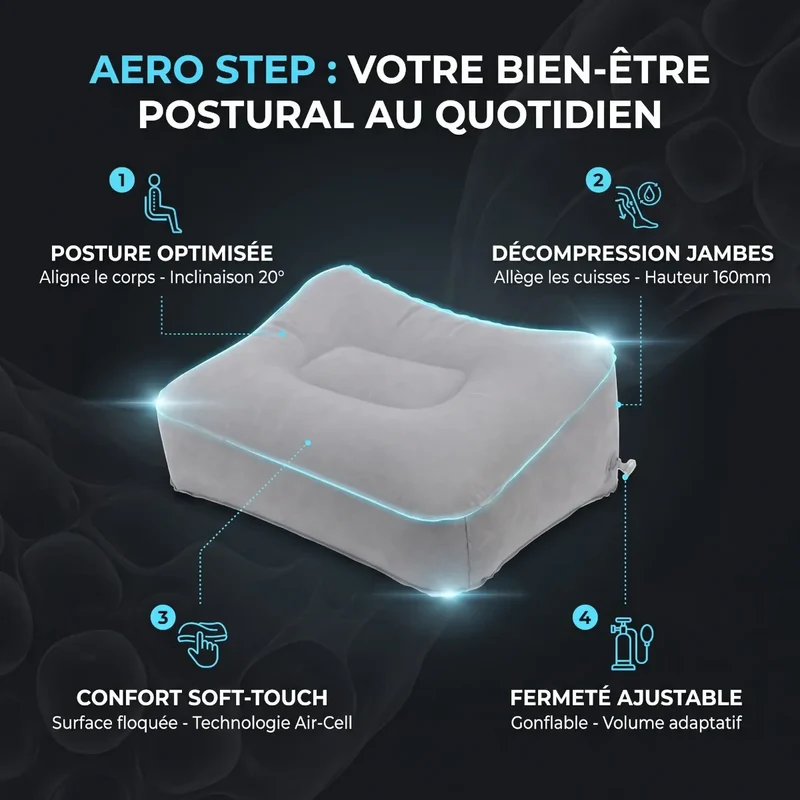 Repose-pieds ergonomique Aero Step : Polymère Soft-Touch - Gonflable et Transportable - Posture & Circulation