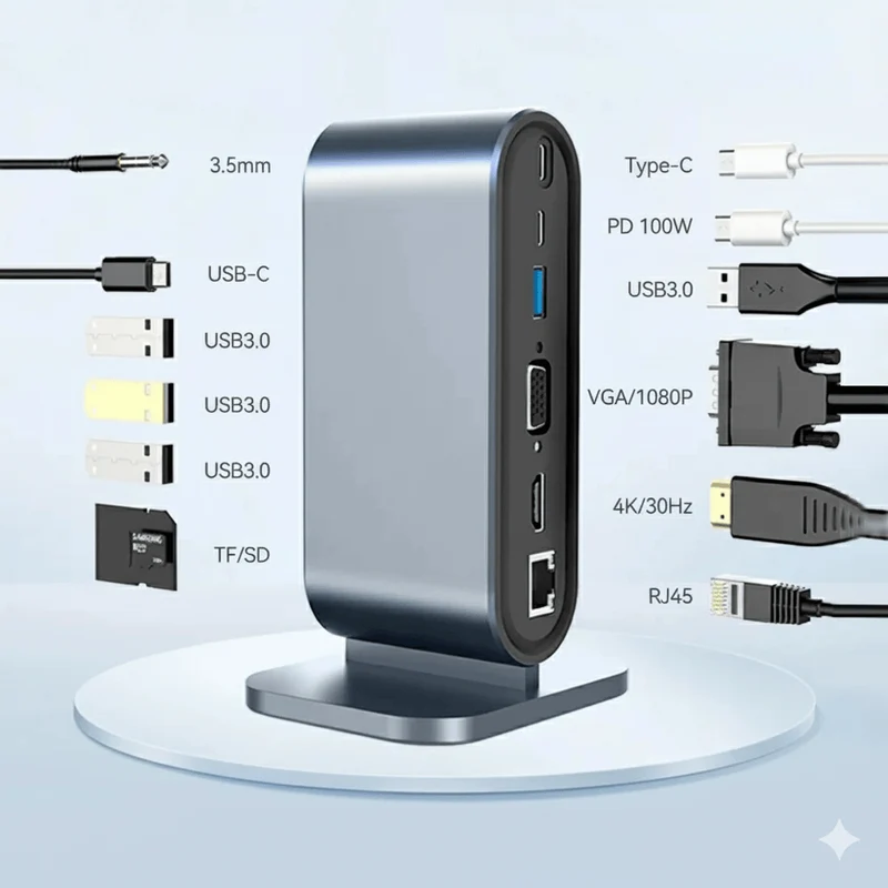 Hub USB-C 12-en-1 aluminium gris espace avec Power Delivery 100W et HDMI 4K