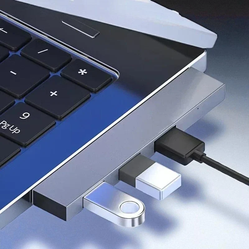 Hub USB 4-en-1 en Aluminium - Extension Clip pour PC Portable (USB & USB-C)