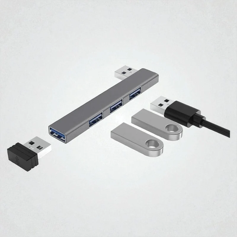 Hub USB 4-en-1 en Aluminium - Extension Clip pour PC Portable (USB & USB-C)