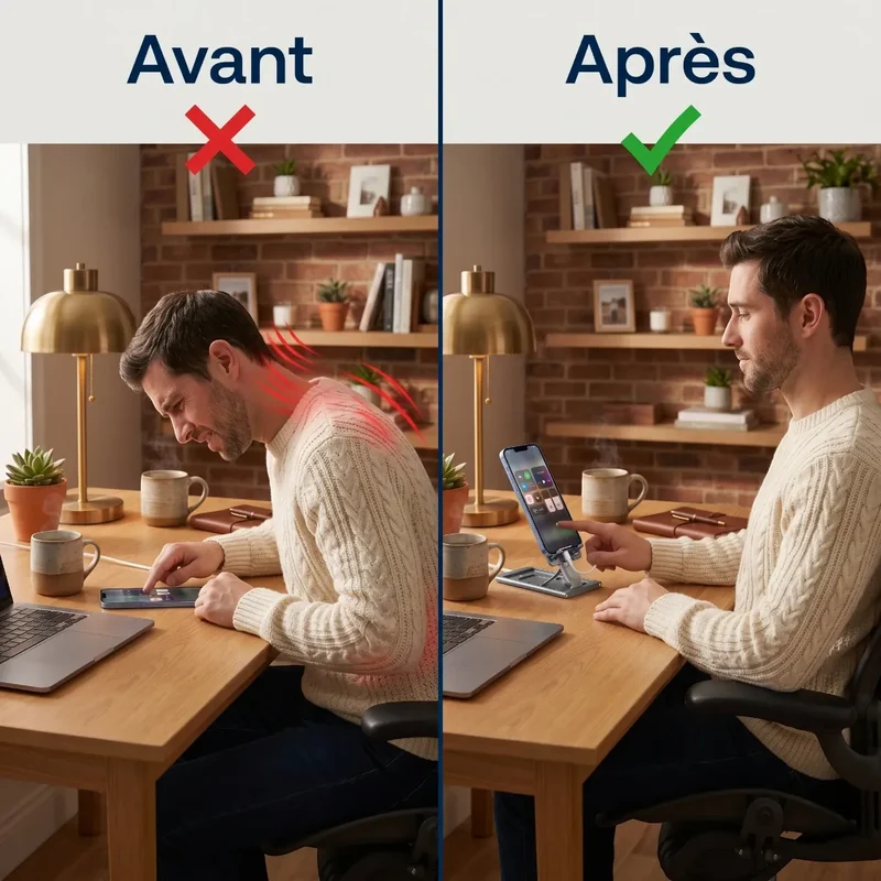 Support pour téléphone AeroRise Pro en Aluminium - Pliable pour Bureau et Lit – Alignement Optique et Confort Postural