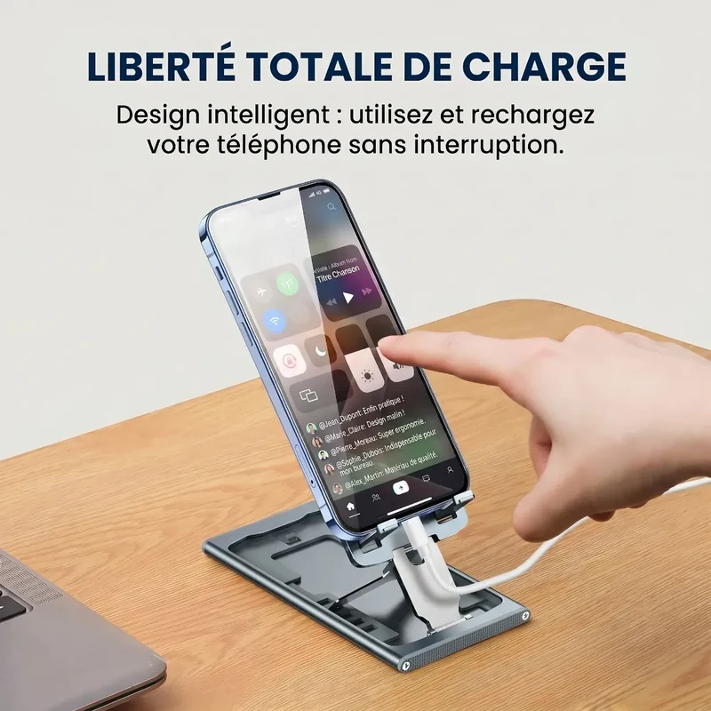 Support pour téléphone AeroRise Pro en Aluminium - Pliable pour Bureau et Lit – Alignement Optique et Confort Postural
