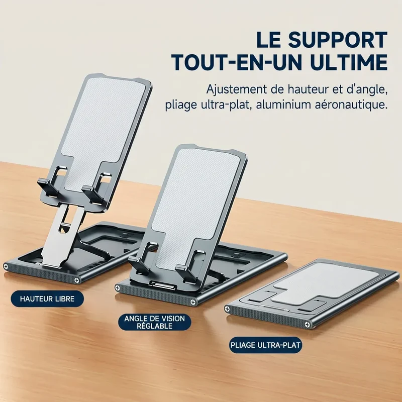 Support pour téléphone AeroRise Pro en Aluminium - Pliable pour Bureau et Lit – Alignement Optique et Confort Postural