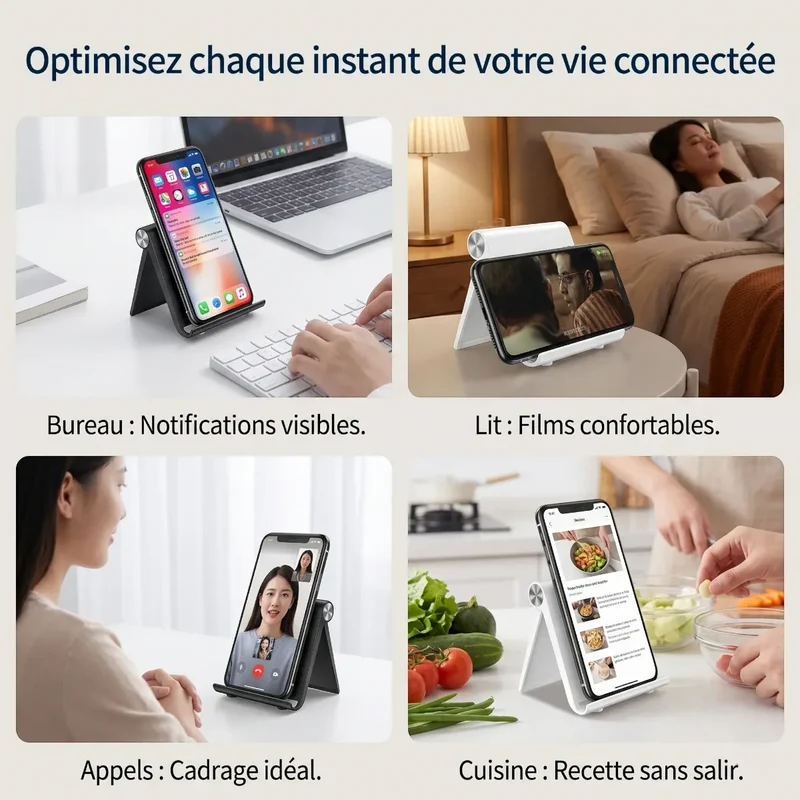 Support Téléphone AeroPivot - Pliable & Réglable - Idéal Bureau & Maison