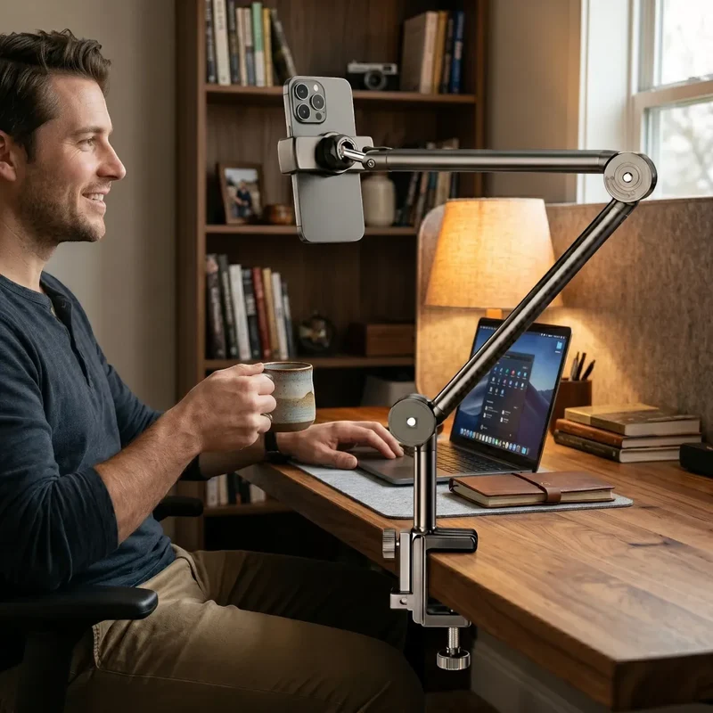 Support Téléphone ErgoPivot - Bras Télescopique Articulé - Fixation Sans Perçage