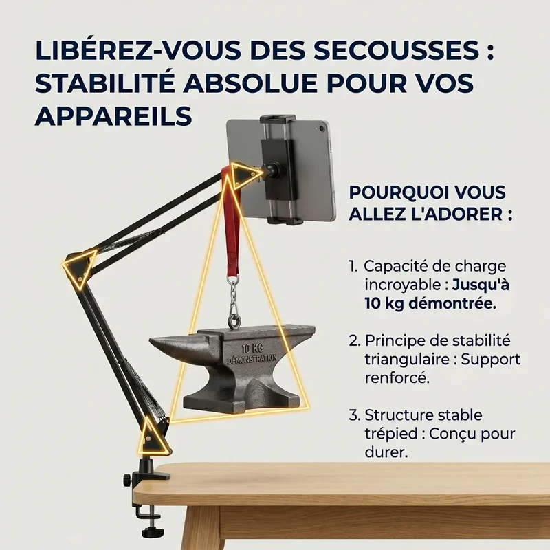 Support Téléphone ErgoPivot - Bras Télescopique Articulé - Fixation Sans Perçage