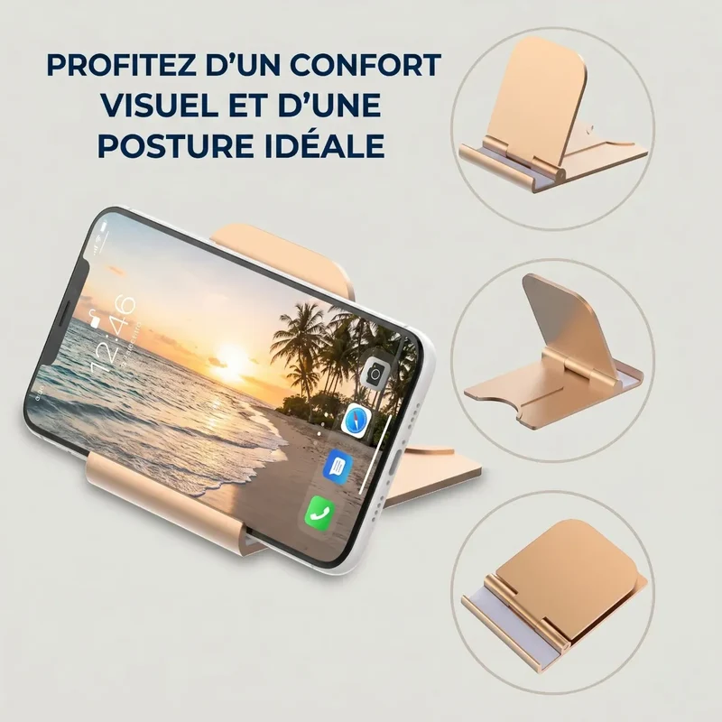 Support téléphone SlimErgo X en Aluminium Pliable pour Bureau et Lit : Posture Optimale et Notifications Instantanées
