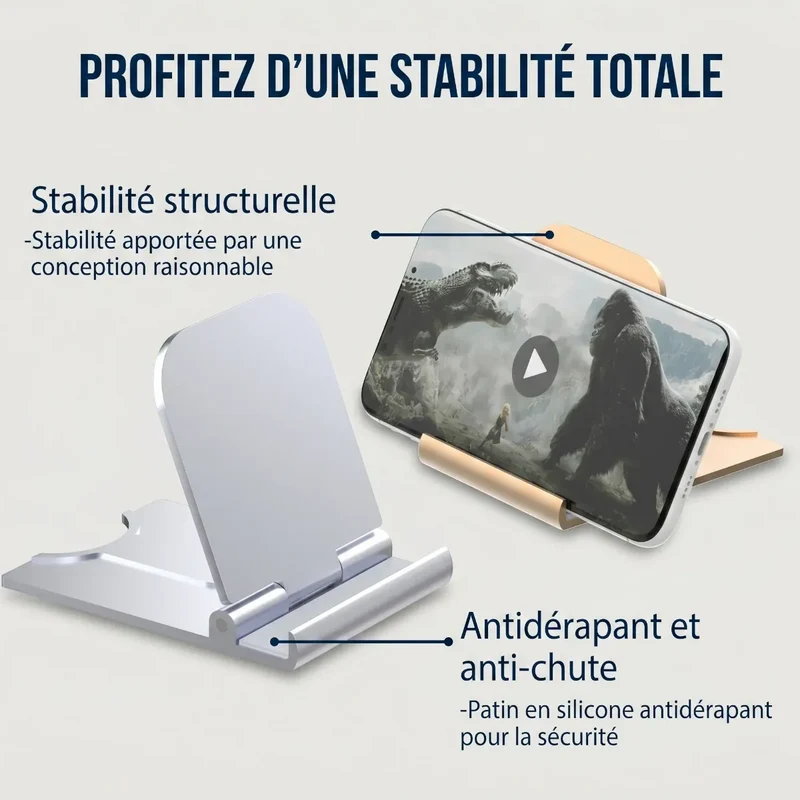 Support téléphone SlimErgo X en Aluminium Pliable pour Bureau et Lit : Posture Optimale et Notifications Instantanées
