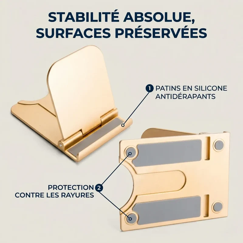 Support téléphone SlimErgo X en Aluminium Pliable pour Bureau et Lit : Posture Optimale et Notifications Instantanées